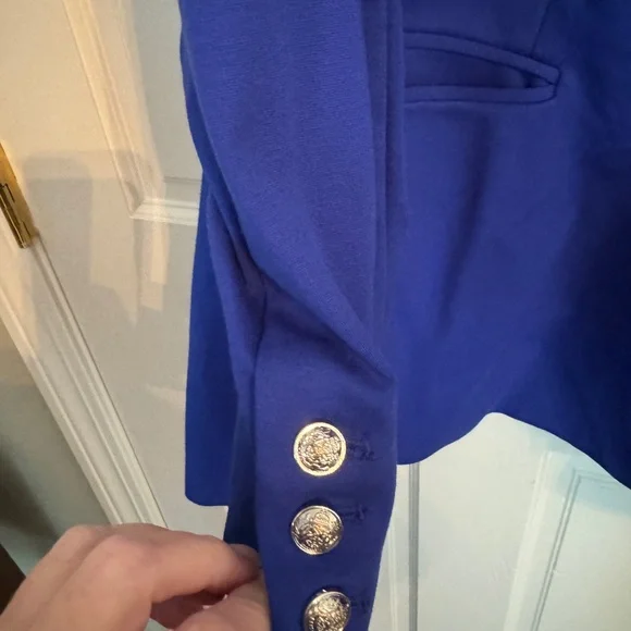 Lane Bryant 28 Royal Blue Jacket with Faux Black Leather trimmed collar - Picture 7 of 7